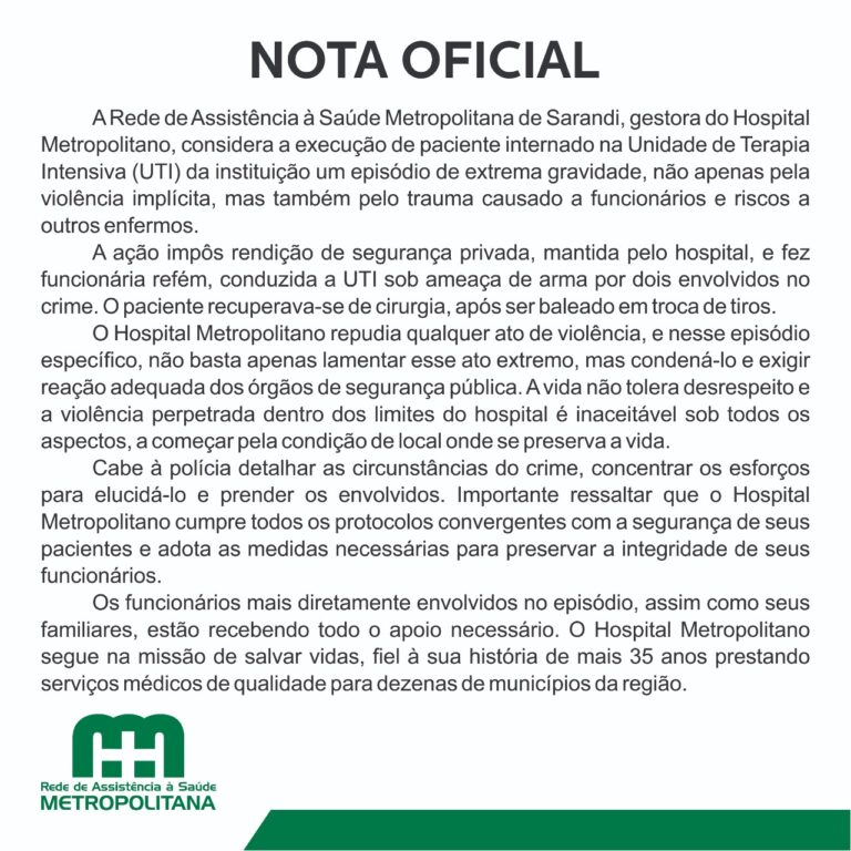 Nota Oficial – 15 de agosto de 2021